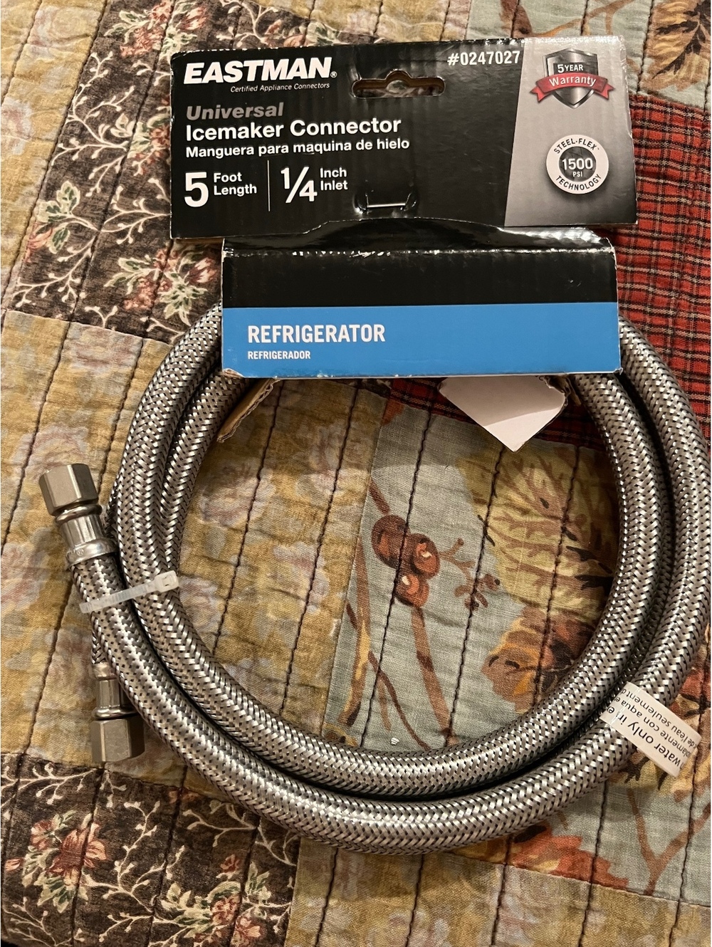 Eastman universal icemaker connector 5 ft 1/4 inch inlet